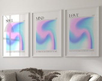 Pink Positive Aura Poster Set of 3 Affirmation Poster Soul Mind Love Graident Print Spiritual Poster Colorful Retro Aura Print Gift
