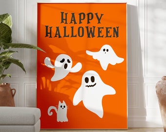 Funny Halloween Print Decor, Ghost Halloween Wall Art, Halloween Ghosts Fall Posters, Cute Little Ghost Face Spooky, Funny Halloween Print