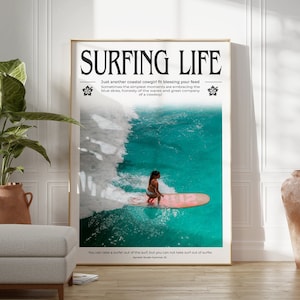 Coastal Cowgirl Surf Poster Beachy Surf Wandkunst Surfer Girl Print Wandkunst adrette Küstenkunst Trendy Zeitungsdruck Surfing Life Beach Art