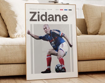 Zinedine Zidane Poster, französischer Fußballer, Fußball Geschenke, Sport Poster, Fußballspieler Poster, Fußball Wandkunst, Sport Schlafzimmer Poster