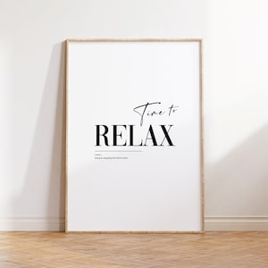 Time To Relax Definition Wall Art, Minimalist Relax Meditation Home Decor Print, Relax Quote Meditation Black and White Poster