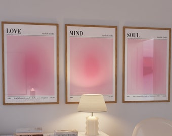 Pink Positive Aura Poster Set of 3 Affirmation Poster Soul Mind Love Graident Print Spiritual Poster Colorful Retro Aura Print Gift