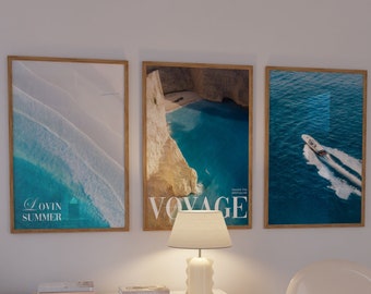 Set of 3 Blue Luxury Fashion Print, Luxury Blue Wall Art, Hypebeast Wall Decor Luxury Art for Room, Fashion Wall Art, Designer Fashion Art