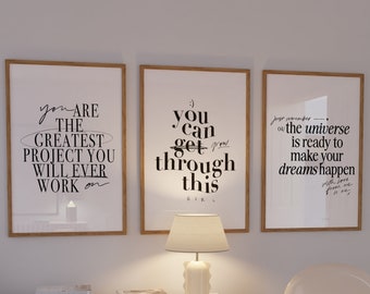 Set de láminas minimalistas con citas motivacionales, decoración de oficina con temática de trabajo duro, póster con cita inspiradora, arte mural para emprendedores, descarga digital