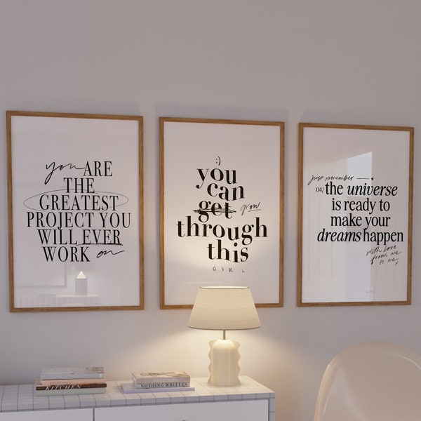 Minimalistische motiverende quote printset, motiverende harde werk kantoorinrichting, inspirerende quote poster, kunst aan de muur ondernemer, digitale download