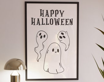 Funny Halloween Print Decor, Ghost Halloween Wall Art, Halloween Ghosts Fall Posters, Cute Little Ghost Face Spooky, Funny Halloween Print