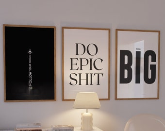 Minimalist Motivation Focus Print set, motivational Hard Work  office decor, inspiring posters, entrepreneur wall art, Digital Download