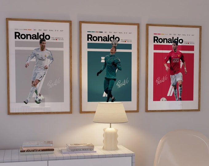 Cristiano Ronaldo set of 3 Poster, Ronaldo Football Print, Sports Poster, Football Poster, Soccer Wall Art Gift, Sports Bedroom decor gift