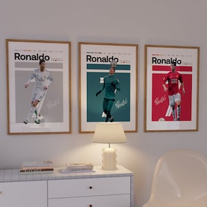 Conjunto de 3 pôsteres de Cristiano Ronaldo, impressão de futebol de Ronaldo, pôster de esportes, pôster de futebol, presente de arte de parede de futebol, presente de decoração de quarto esportivo