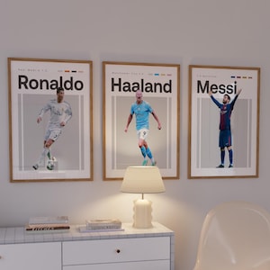 Ronaldo Messi Haaland Poster Bundler, Soccer Art Print, Football Poster, Mid-Century Modern, Uni Dorm Room, soccer gift, Football art gift