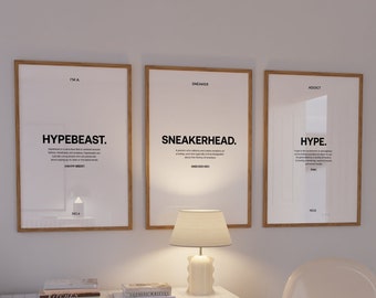 HypeBeast set of 3 Wall Art, Hypebeast Sneaker Poster, Minimalist Hypebeast Art Decor Poster, Sneaker Prints Set, Sneakerhead Decor Wall Art