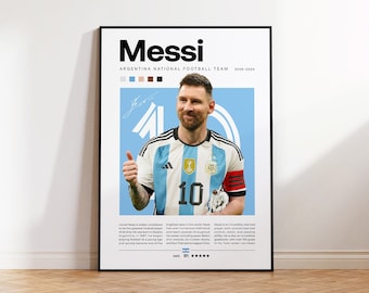 Lionel Messi Poster, Argentina Soccer Print, Soccer Gifts, Sports Poster, Football Player Poster, Soccer Wall Art, Sports Bedroom Posters
