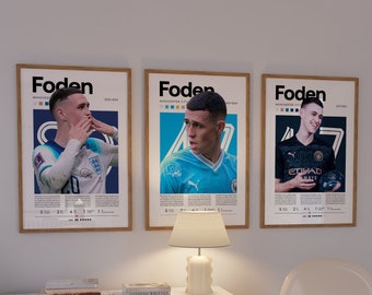 Phil Foden Poster, England Football Poster, Soccer Gifts, Sports Poster, Football Player Poster, Soccer Wall Art, Sports Bedroom Posters