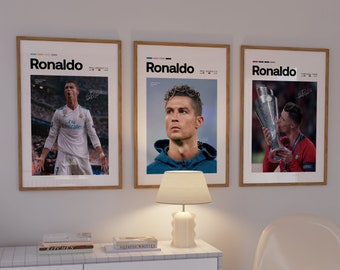 Cristiano Ronaldo set of 3 Poster, Portugal Football Print, Sports Poster, Football Poster, Soccer Wall Art Gift, Sports Bedroom decor gift
