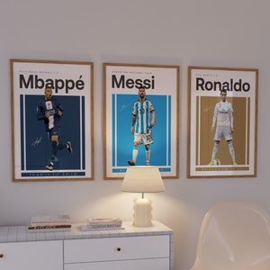 Mbappe Ronaldo messi Poster Bundler, Fußball Kunstdruck, Football Poster, Mid-Century Modern, Uni Studentenwohnheim Raum