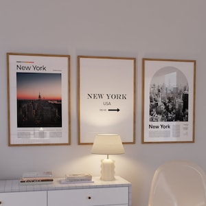 Conjunto de carteles de viaje de Nueva York de 3, cartel de NYK, horizonte de Nueva York, arte de la pared de Nueva York, impresiones de viajes, regalos de viaje de Nueva York, decoración de la pared de Nueva York