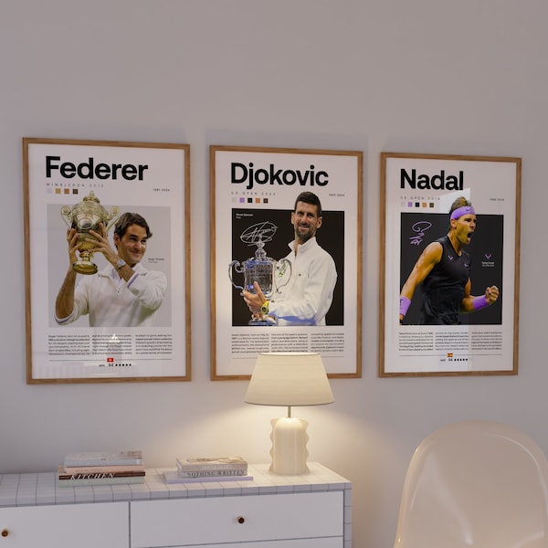 Roger Federer Tennis Poster, Nadal Tennis Print, Djokovic Sport Poster, Minimalist Tennis Poster, Sport Motivational Poster, Tennis Art Gift