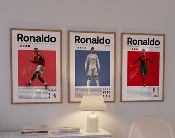 Cristiano Ronaldo conjunto de 3 carteles, impresión de fútbol de Portugal, cartel deportivo, cartel de fútbol, regalo de arte de pared de fútbol, regalo de decoración de dormitorio deportivo