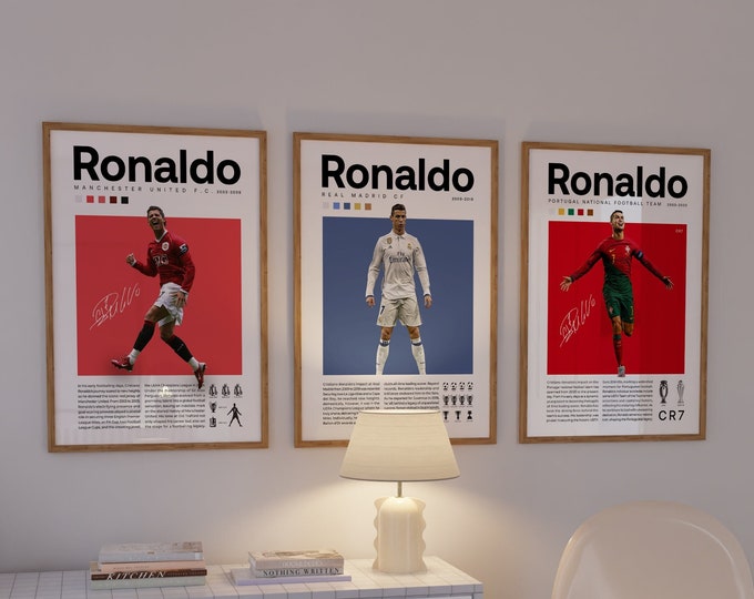 Cristiano Ronaldo set of 3 Poster, Portugal Football Print, Sports Poster, Football Poster, Soccer Wall Art Gift, Sports Bedroom decor gift