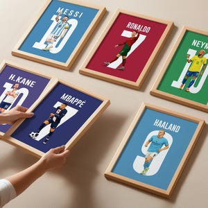 Mbappe Ronaldo Messi Neymar Poster Bundler, Fußball druckbares Poster, Mid-Century Modern, Uni Schlafsaal, Fußball GOATs, 6er-Set
