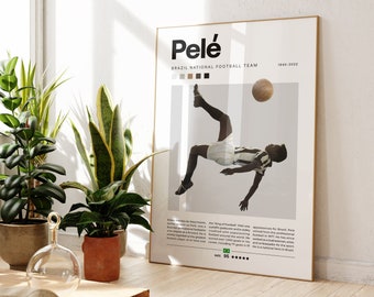 Cartel de Pele, cartel del jugador de fútbol brasileño, regalos de fútbol, cartel deportivo, cartel del jugador de fútbol, arte de la pared del fútbol, carteles del dormitorio deportivo