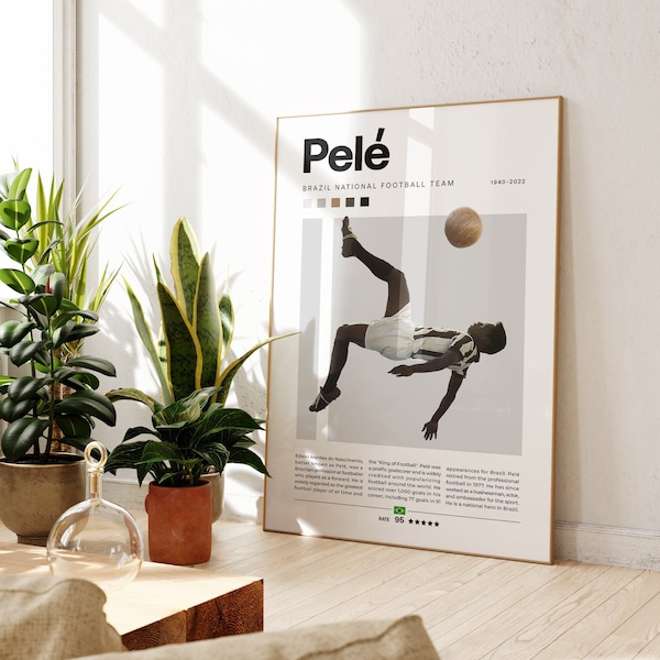 Pele Poster, Brazilian Soccer Player Poster, Soccer Gifts, Sports Poster, Football Player Poster, Soccer Wall Art, Sports Bedroom Posters