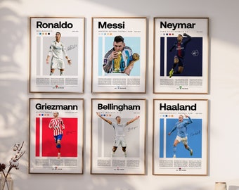 Pakiet plakatów Neymar Ronaldo Messi, druk artystyczny piłki nożnej, plakat piłkarski, Mid-Century Modern, pokój w akademiku Uni