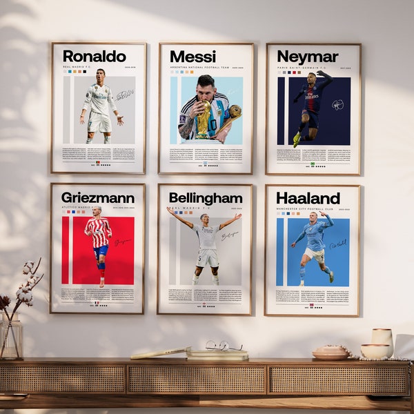 Neymar Ronaldo Messi Poster Bundler, Soccer Art Print, Football Poster, Mid-Century Modern, Uni Dorm Room