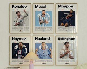 Mbappe Ronaldo Messi Neymar Poster Bundler, Fußball Fußball druckbares Poster, Mid-Century Modern, Uni-Schlafsaal, Fußball-ZIEGEN, 6er-Set