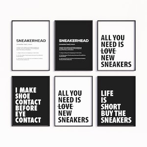 Juego de 6 impresiones de arte mural imprimibles de HypeBeast, póster de zapatillas HypeBeast, zapatillas HypeBeast minimalistas, juego de impresiones de zapatillas, decoración de pared para amantes de las zapatillas