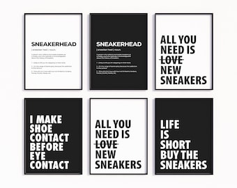 HypeBeast druckbare Wandkunst Set von 6, Hypebeast Sneaker Poster, minimalistischer Hypebeast Schuh, Sneaker Drucke Set, Sneakerhead Dekor Wandkunst