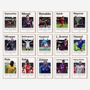 Ronaldo Messi Neymar Mbappe Kane Bellingham Haaland Lamine Yamal Kane Benzema und Postern von Fußball Legenden. Wähle 5 aus 45 Postern.