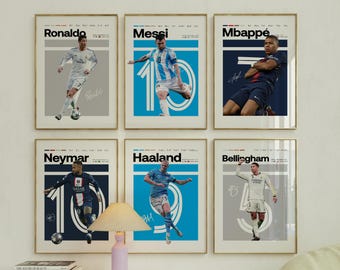 Mbappe Ronaldo Messi Neymar Poster Bundler, Soccer Football Printable Poster, Mid-Century Modern, Uni Dorm Room, Soccer GOATs, Set of 6