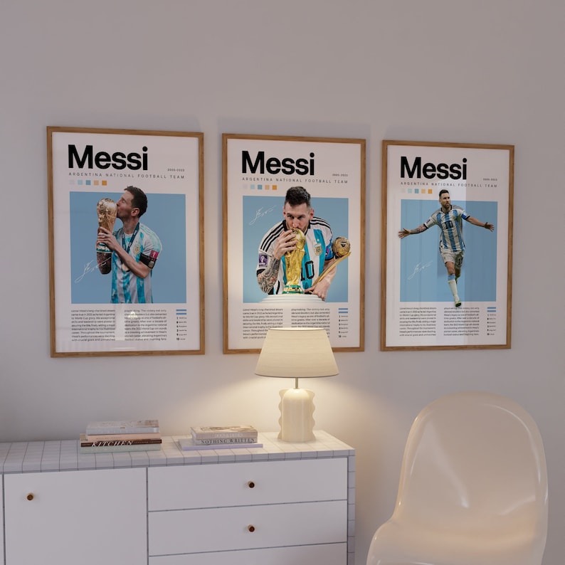Cartel de Lionel Messi, Impresión de fútbol argentino, Regalos de fútbol, Cartel deportivo, Cartel de futbolista, Arte de pared de fútbol, Carteles de dormitorios deportivos imagen 1