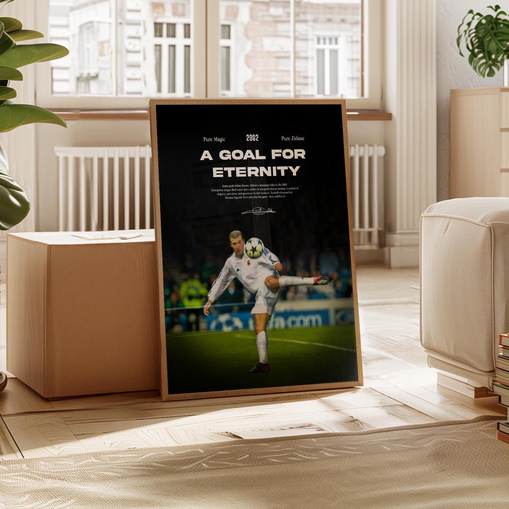 Cartaz inspirado em vôlei de Zinedine Zidane 2002, impressão de arte de futebol, pôster da França, moderno de meados do século, dormitório universitário, pôsteres de quarto esportivo