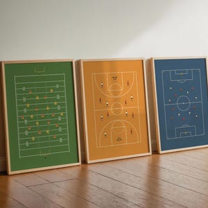 Sports Fields Wall Art, Sports Bedroom Decor, Sports Nursery, Soccer Field, Football Field, Basketball Court, Set of 3, Digital Download