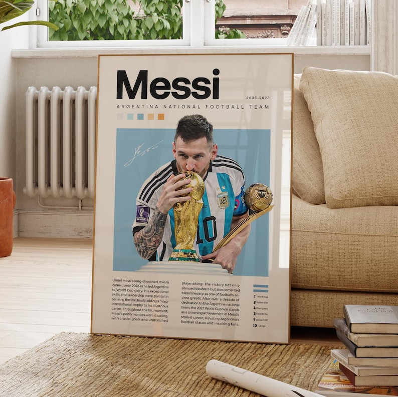 Lionel Messi Poster, Argentina Soccer Print, Soccer Gifts, Sports Poster, Football Player Poster, Soccer Wall Art, Sports Bedroom Posters image 1