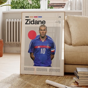 Pôster de Zinedine Zidane, jogador de futebol francês, presentes de futebol, pôster esportivo, pôster de jogador de futebol, arte de parede de futebol, pôsteres esportivos para quarto