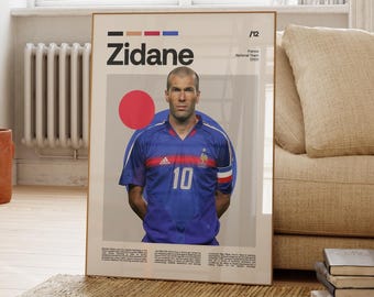 Zinedine Zidane Poster, französischer Fußballer, Fußball Geschenke, Sport Poster, Fußballspieler Poster, Fußball Wandkunst, Sport Schlafzimmer Poster