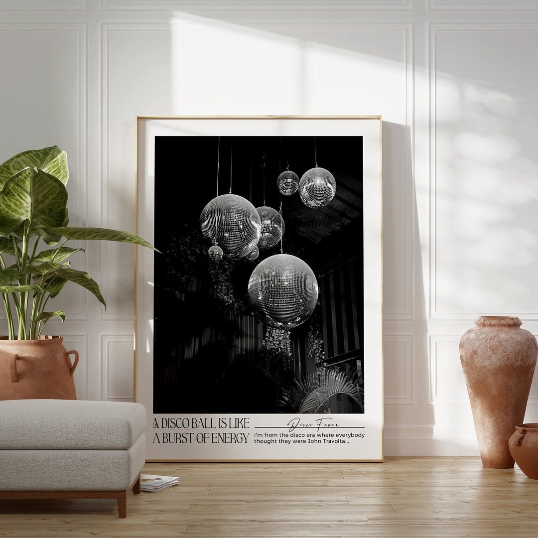 Shiny Disco Ball Print Silver Mirrorball Wall Art Trendy Disco Ball