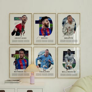 Mbappe Ronaldo Messi Neymar Bellingham Haaland Poster Bundler, Soccer Football Printable Poster, Uni Dorm Room, Soccer GOATs, Set of 6
