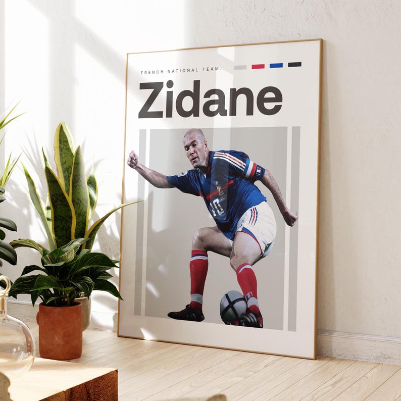 Zinedine Zidane Poster, French Footballer, Soccer Gifts, Sports Poster