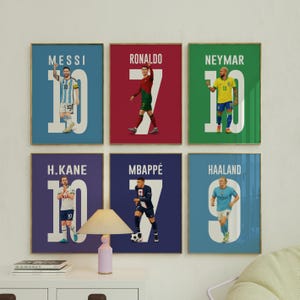 Mbappe Ronaldo Messi Neymar Poster Bundler, Fußball druckbares Poster, Mid-Century Modern, Uni Schlafsaal, Fußball GOATs, 6er-Set