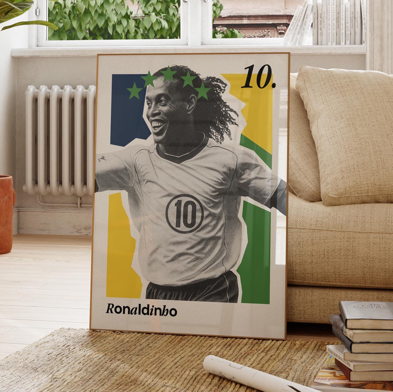 Ronaldinho Poster, Brazil Football Poster, Soccer Gifts, Sports Poster, Football Player Poster, Soccer Wall Art, Sports Bedroom Posters