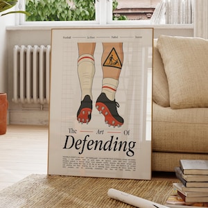 Voetbal voetbal art print poster voor jongenskamerdecoratie | Defender muurkunst voetballiefhebber cadeau | Afdrukbare voetbalposter sportillustratie