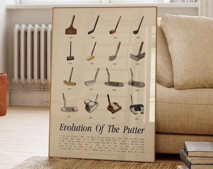 Vintage Golf Wall Art Print, Evolution of Golf Clubs Drivers Irons, Golf Poster for Man Cave Office Decor, Golfer Gift, Classic Golf Artwork