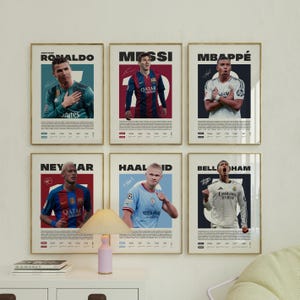 Mbappe Ronaldo Messi Neymar Poster Bundler, Fußball druckbares Poster, Mid-Century Modern, Uni Schlafsaal, Fußball GOATs, 6er-Set