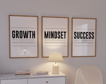 Set di stampe minimaliste con motivazione, decorazioni per ufficio motivazionali sul duro lavoro, poster stimolanti, arte murale per imprenditori, download digitale