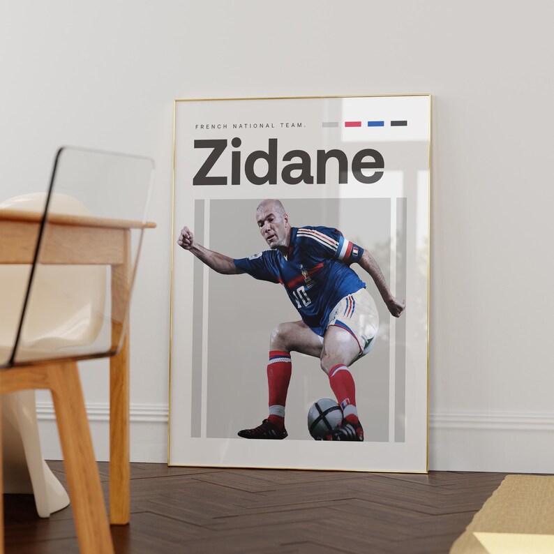 Zinedine Zidane Poster, French Footballer, Soccer Gifts, Sports Poster