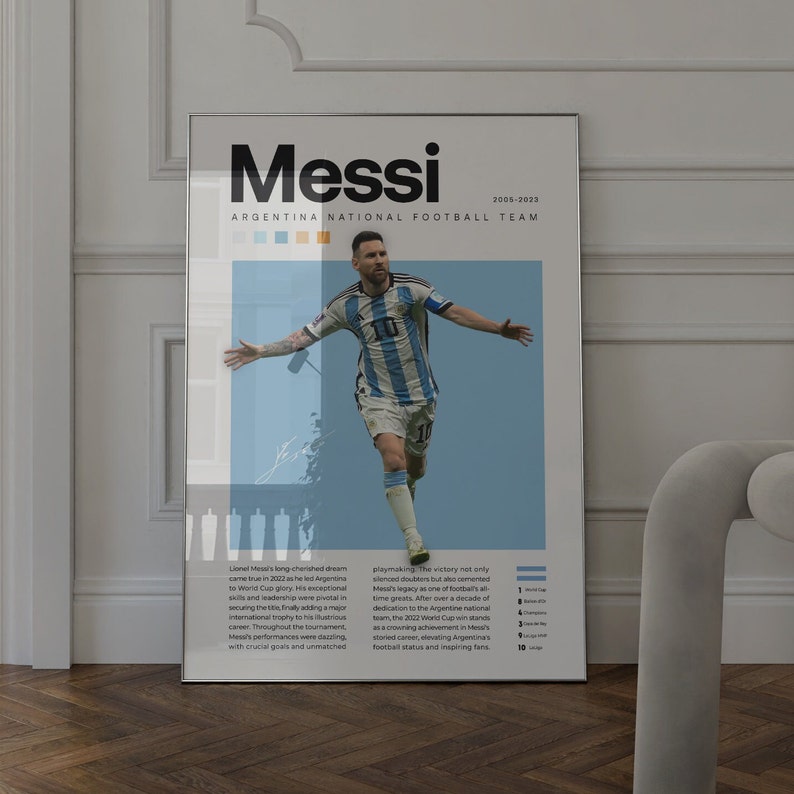 Cartel de Lionel Messi, Impresión de fútbol argentino, Regalos de fútbol, Cartel deportivo, Cartel de futbolista, Arte de pared de fútbol, Carteles de dormitorios deportivos imagen 7